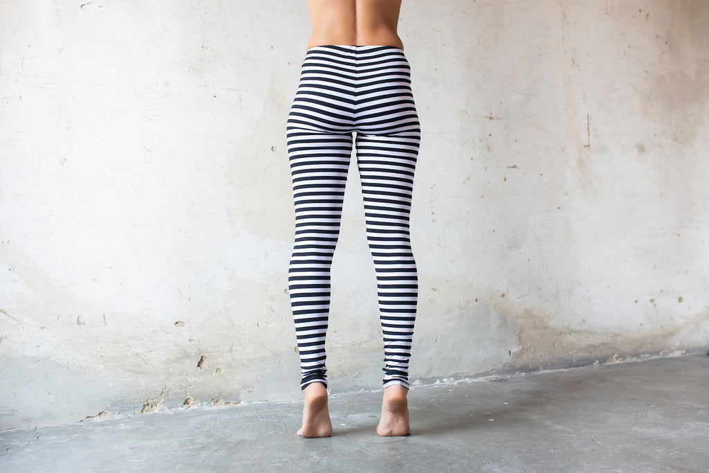 Black & White Striped Stretchy Leggings
